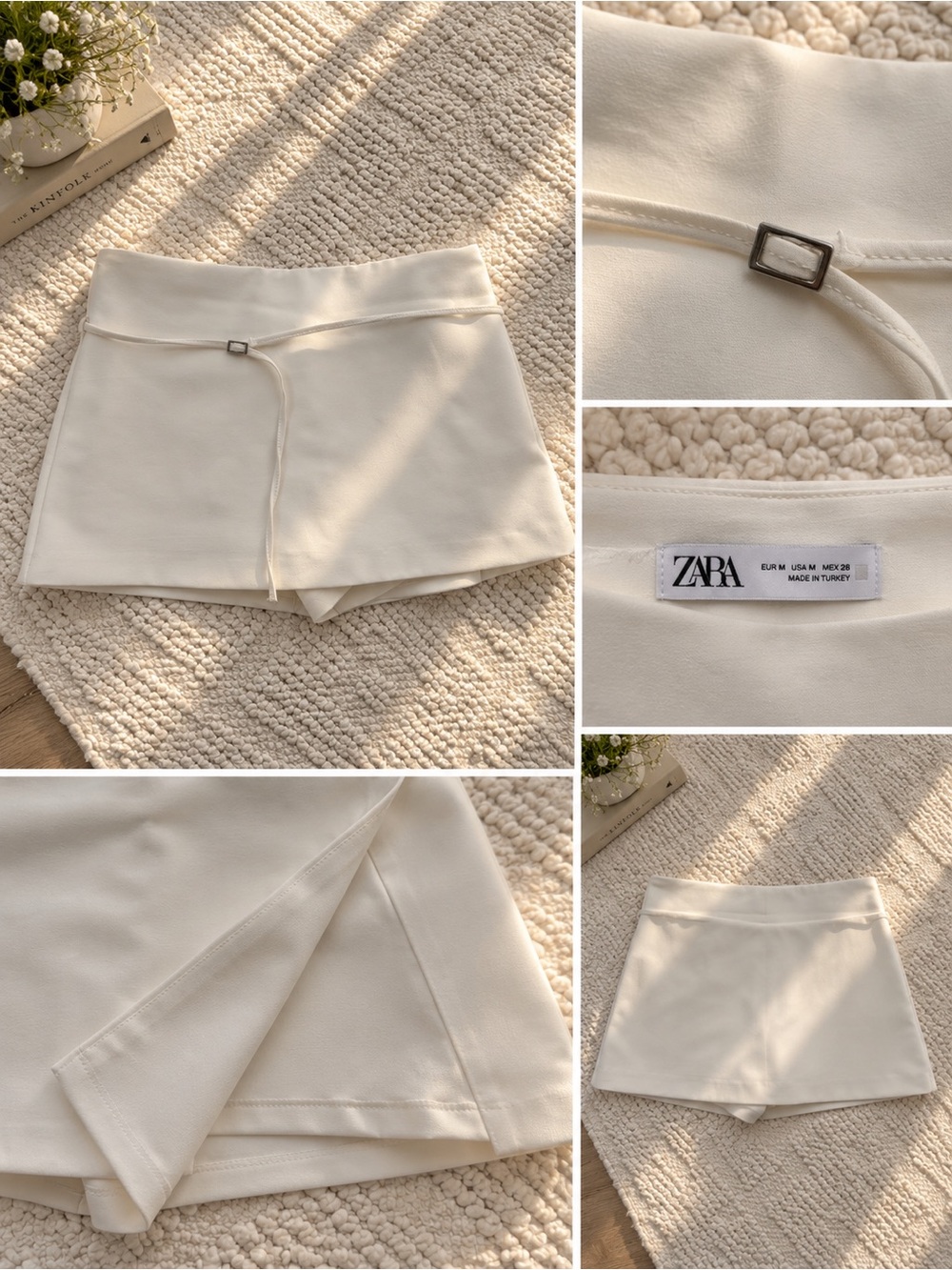 ZARA Cream Mini Skort with Subtle Buckle Detail
